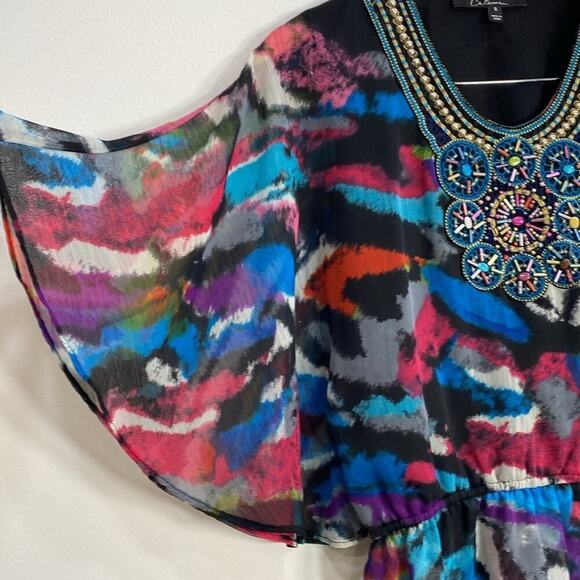 Calessa Blouse Art to Wear Beaded Flutter Sleeves Small - Picture 6 of 11